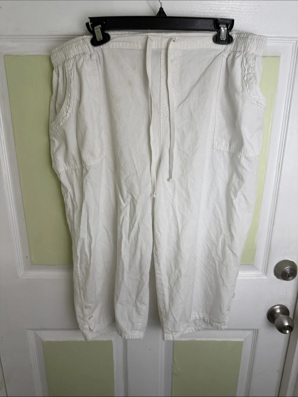 Men's White Elastic-Waist Drawstring Jogger Pants